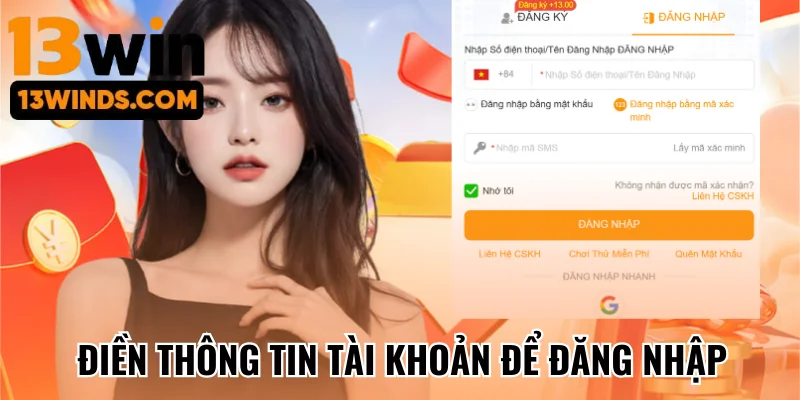 Điền thông tin tài khoản để đăng nhập